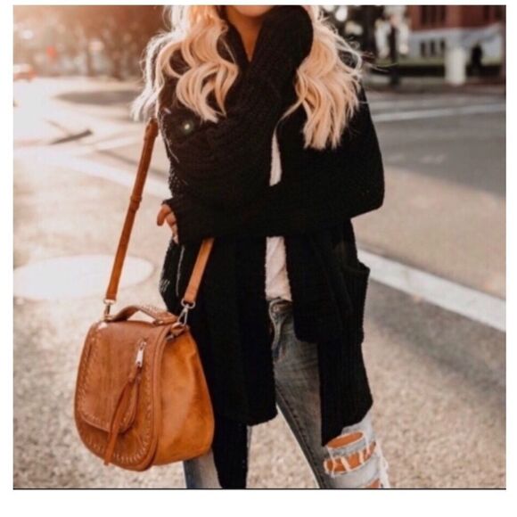 COPY - black Chenille Open Front Cardigan w/pockets - Picture 2 of 12